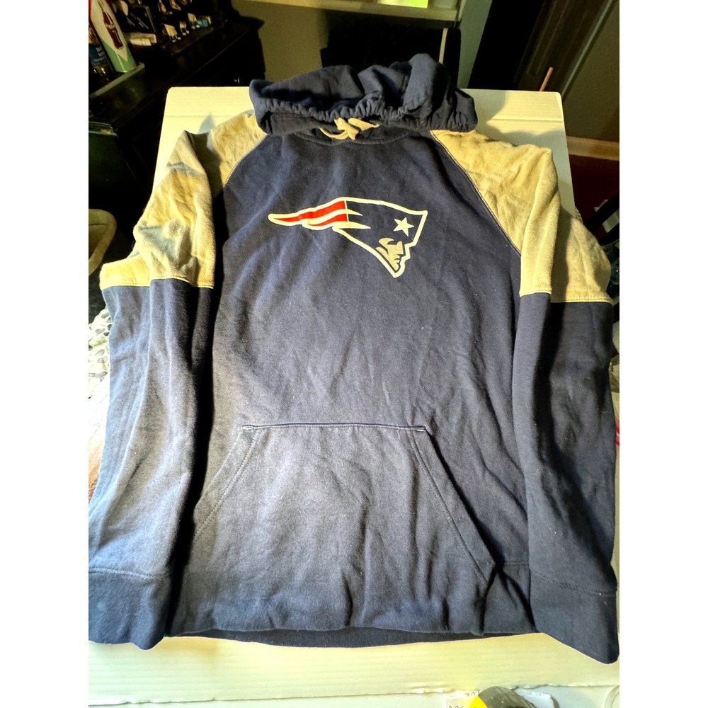 NFL Team Apparel New England Patriots Hoodie Mens Medium Navy Grey Sweatshirt